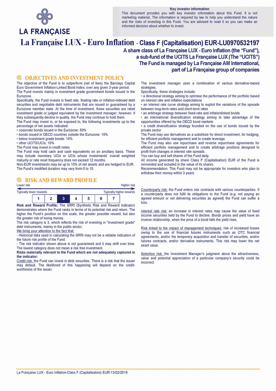 DICI La Française LUX - Euro Inflation - F (C) EUR - 13/02/2019 - English