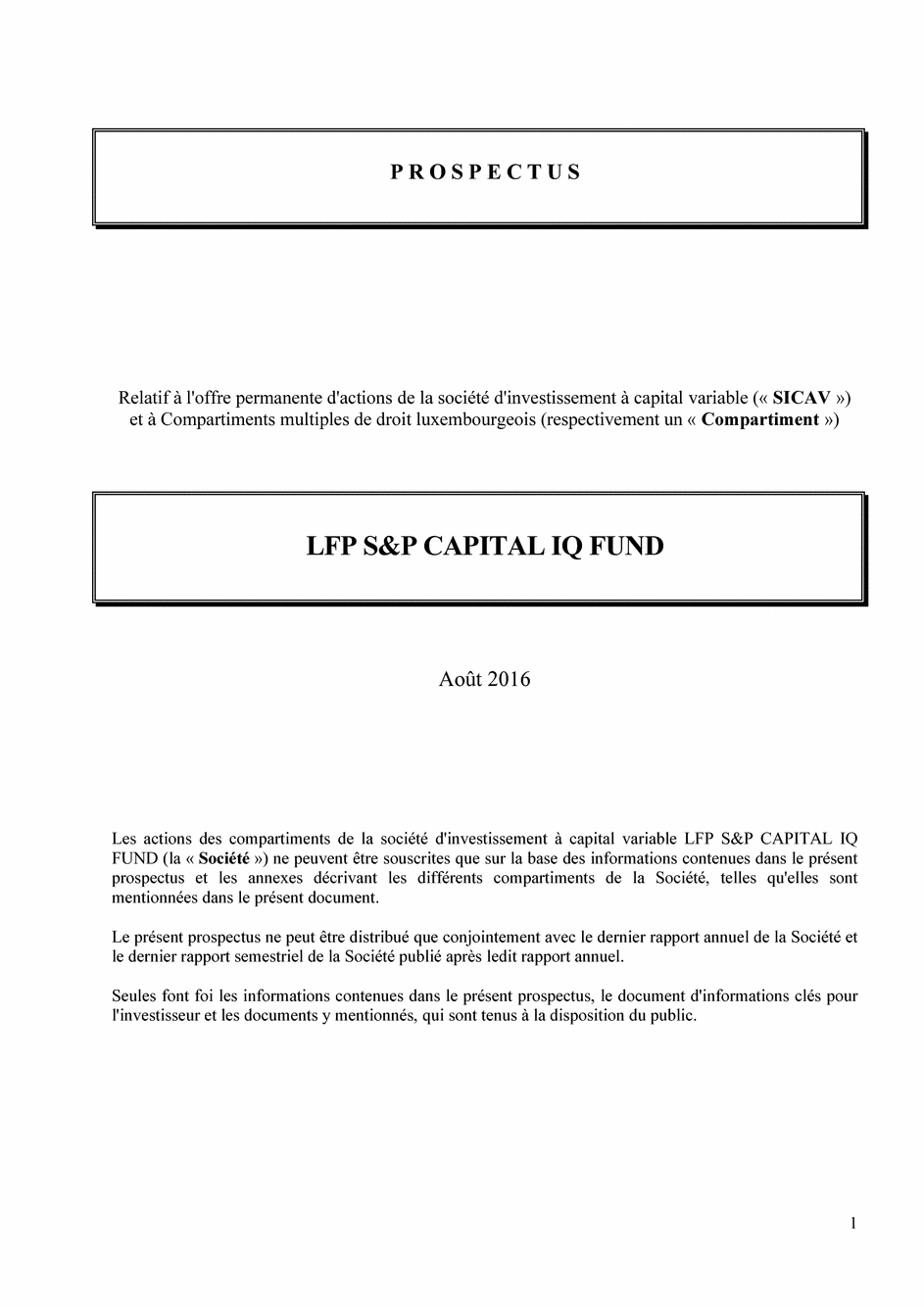 Prospectus LFP S&P Capital IQ Fund - LFP R2P Global High Yield I CAP USD - 23/08/2016 - French