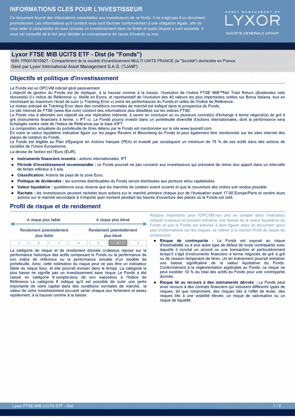 DICI Lyxor FTSE MIB UCITS ETF - Dist - 19/02/2021 - French