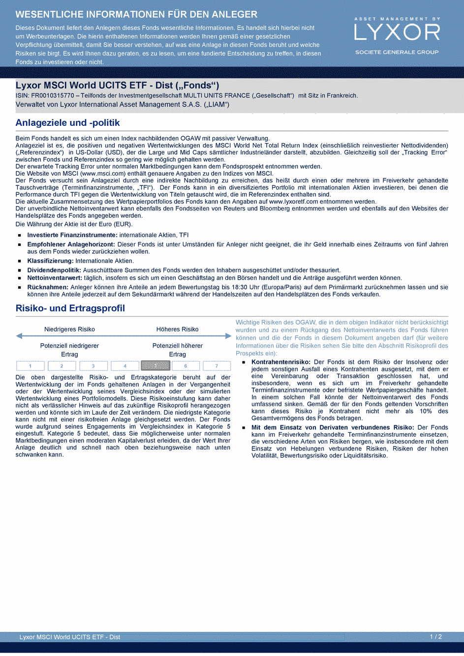 DICI Lyxor MSCI World UCITS ETF - Dist - 19/02/2020 - German