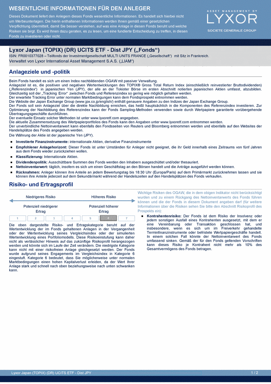 DICI Lyxor Japan (TOPIX) (DR) UCITS ETF - Dist JPY - 13/03/2020 - German
