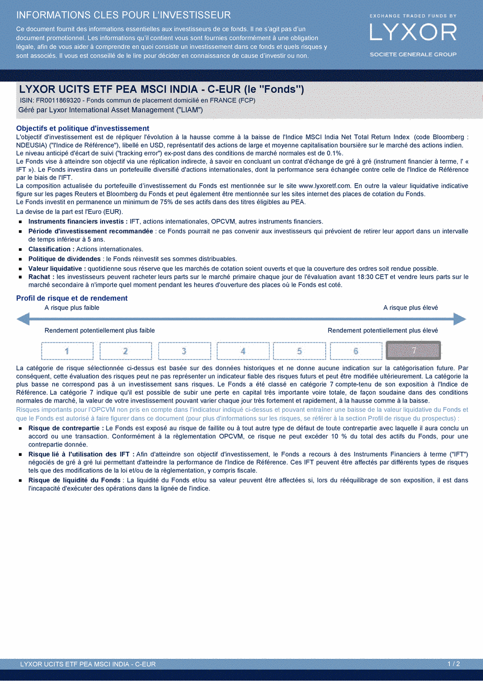 DICI Lyxor PEA Inde (MSCI India) UCITS ETF - Capi. - 13/05/2014 - French