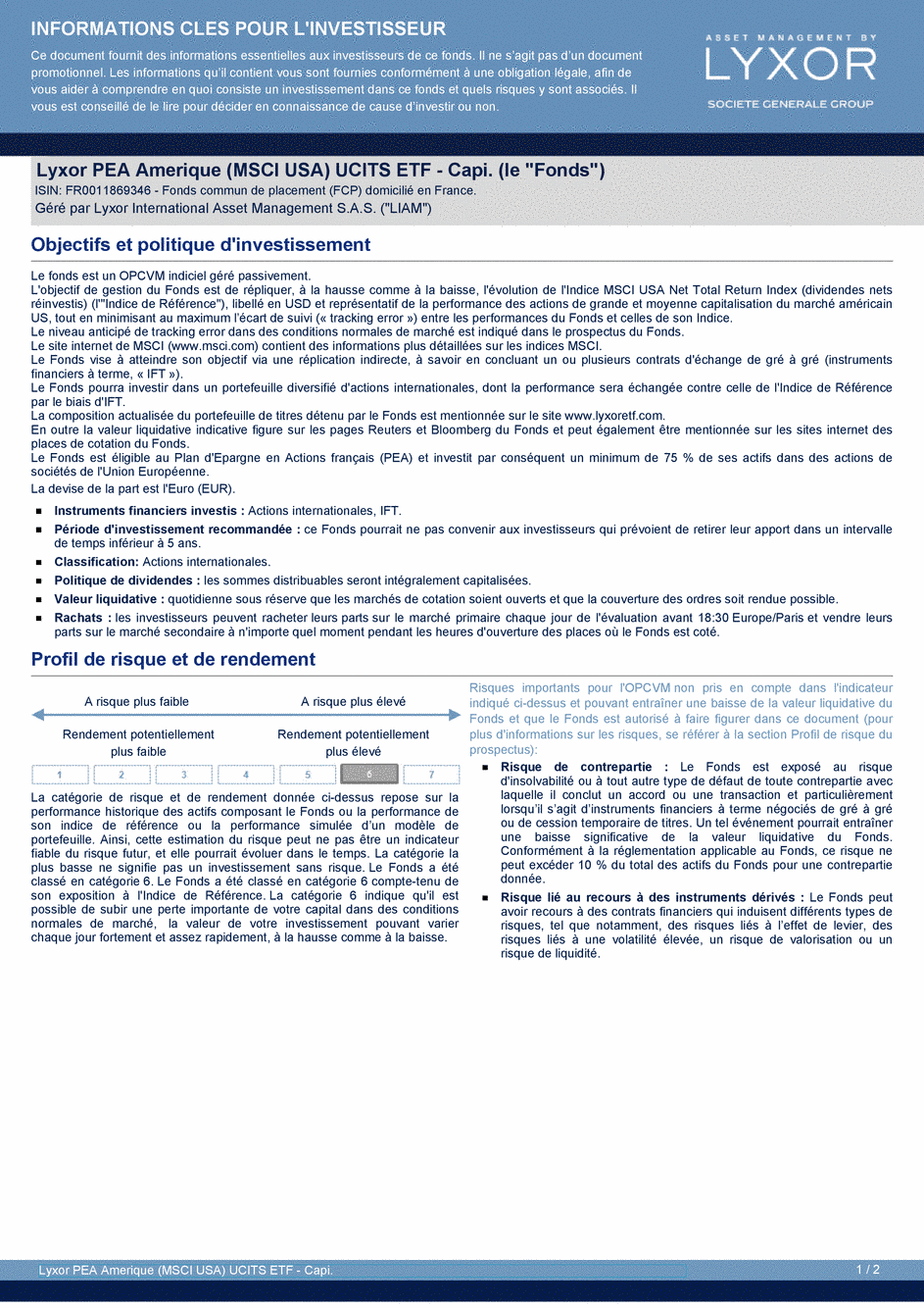 DICI Lyxor PEA Amerique (MSCI USA) UCITS ETF - Capi. - 19/02/2021 - French