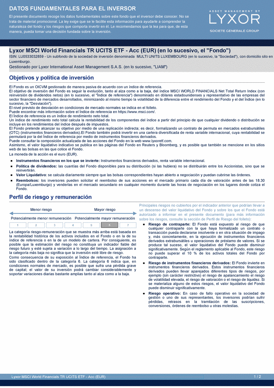 DICI Lyxor MSCI World Financials TR UCITS ETF - Acc (EUR) - 10/07/2020 - Spanish