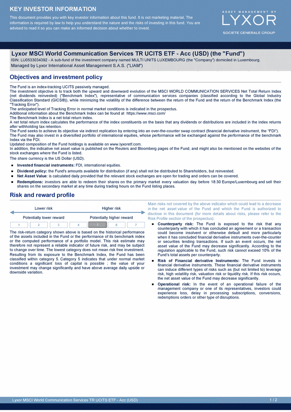 DICI Lyxor MSCI World Communication Services TR UCITS ETF - Acc (USD) - 10/07/2020 - English