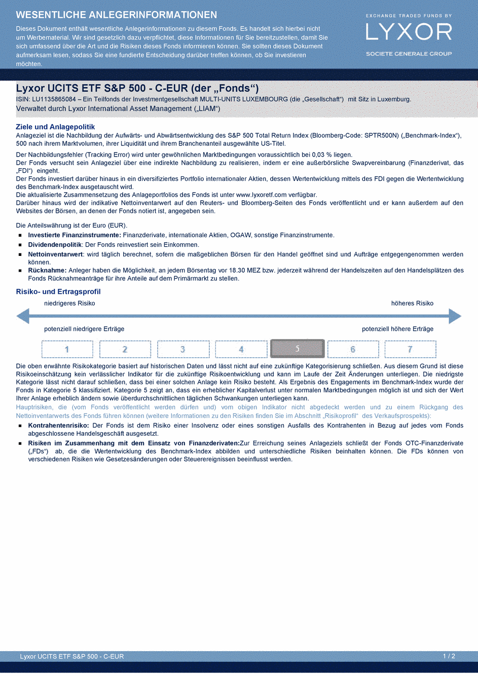 DICI Lyxor S&P 500 UCITS ETF - Acc - 09/12/2014 - German