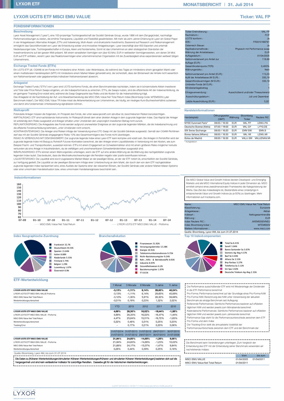 Reporting LYXOR UCITS ETF MSCI EMU VALUE - 31/07/2014 - German