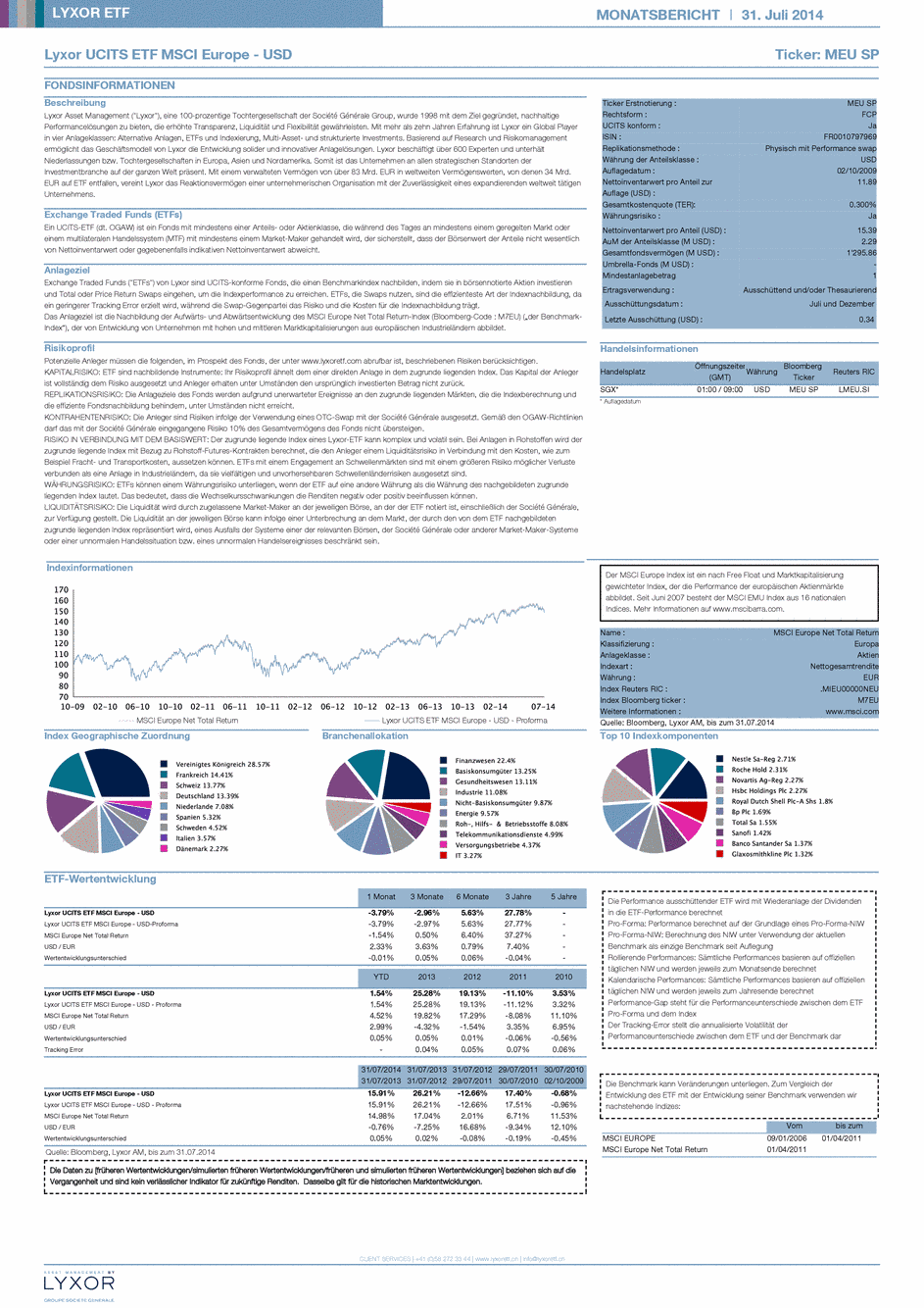 Reporting Lyxor MSCI Europe UCITS ETF - USD - 31/07/2014 - German