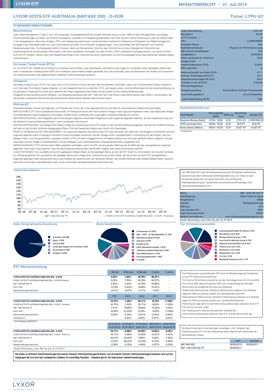 Reporting Lyxor Australia (S&P/ASX 200) UCITS ETF - Dist - 31/07/2014 - German