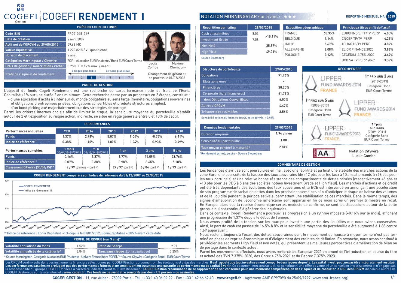 Fiche produit Cogefi Rendement I - 31/05/2015 - Français