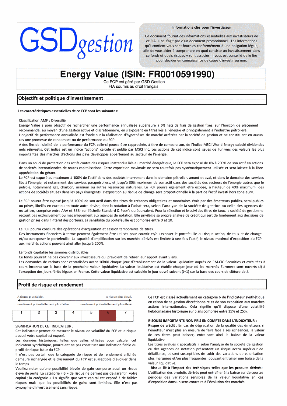 DICI-Prospectus Complet Energy Value - 08/01/2015 - Français