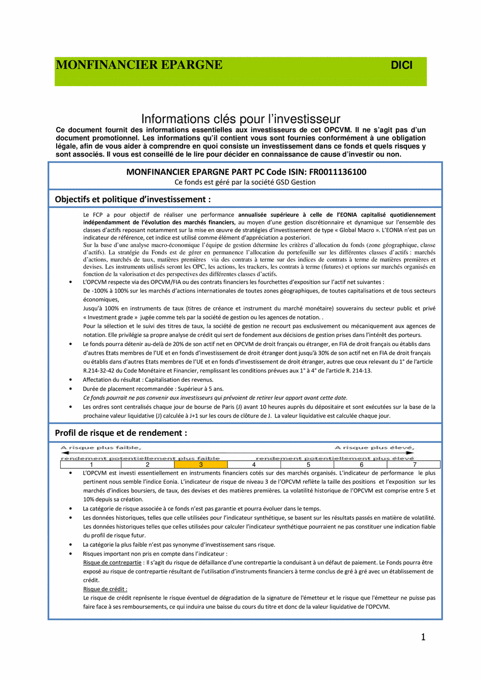 DICI-Prospectus Monfinancier Epargne - 12/06/2019 - undefined