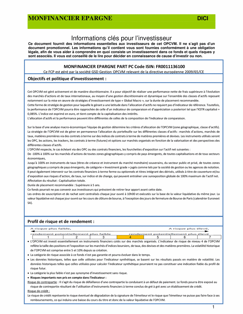 DICI-Prospectus Monfinancier Epargne - 12/05/2021 - undefined