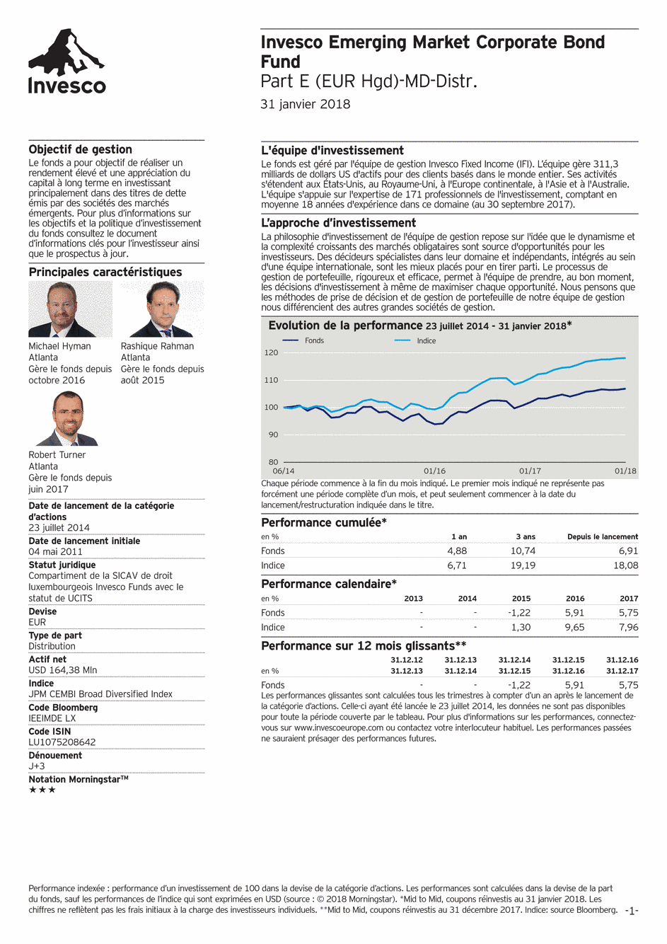 Reporting Invesco Funds SICAV - Emerging Market Corporate Bond Fund - E - 31/01/2018 - Français