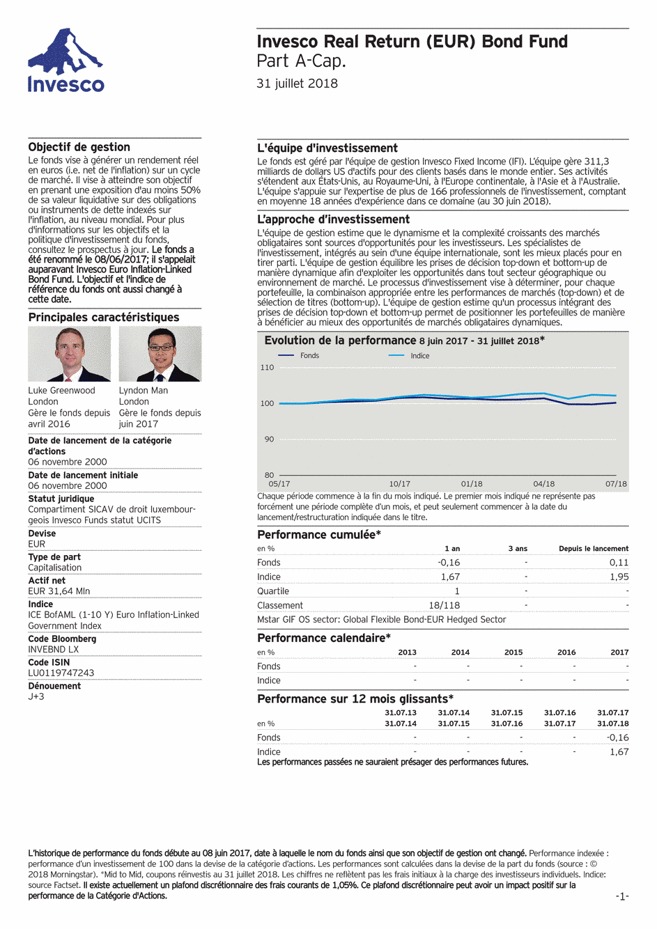 Reporting Invesco Funds SICAV - Real Return (EUR) Bond Fund - A - 31/07/2018 - Français