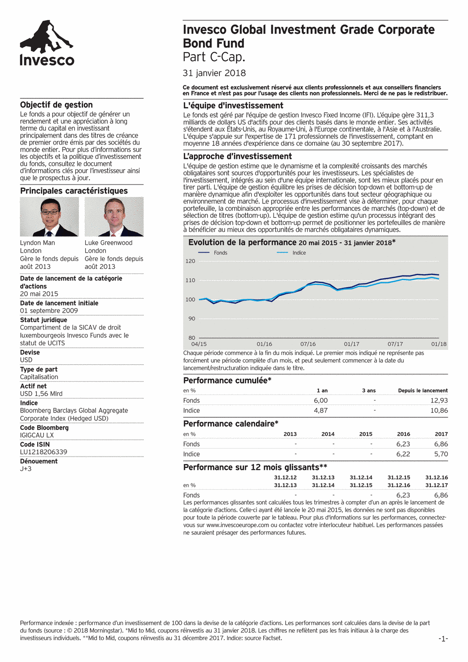 Reporting Invesco Funds SICAV - Global Investment Grade Corporate Bond - C - 31/01/2018 - Français