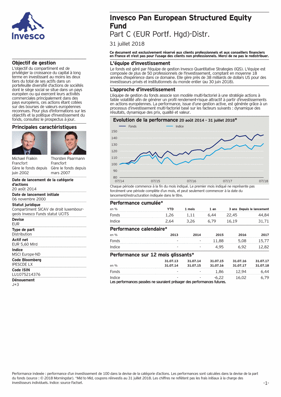 Reporting Invesco Funds SICAV - Pan European Structured Equity Fund - C - 31/07/2018 - Français