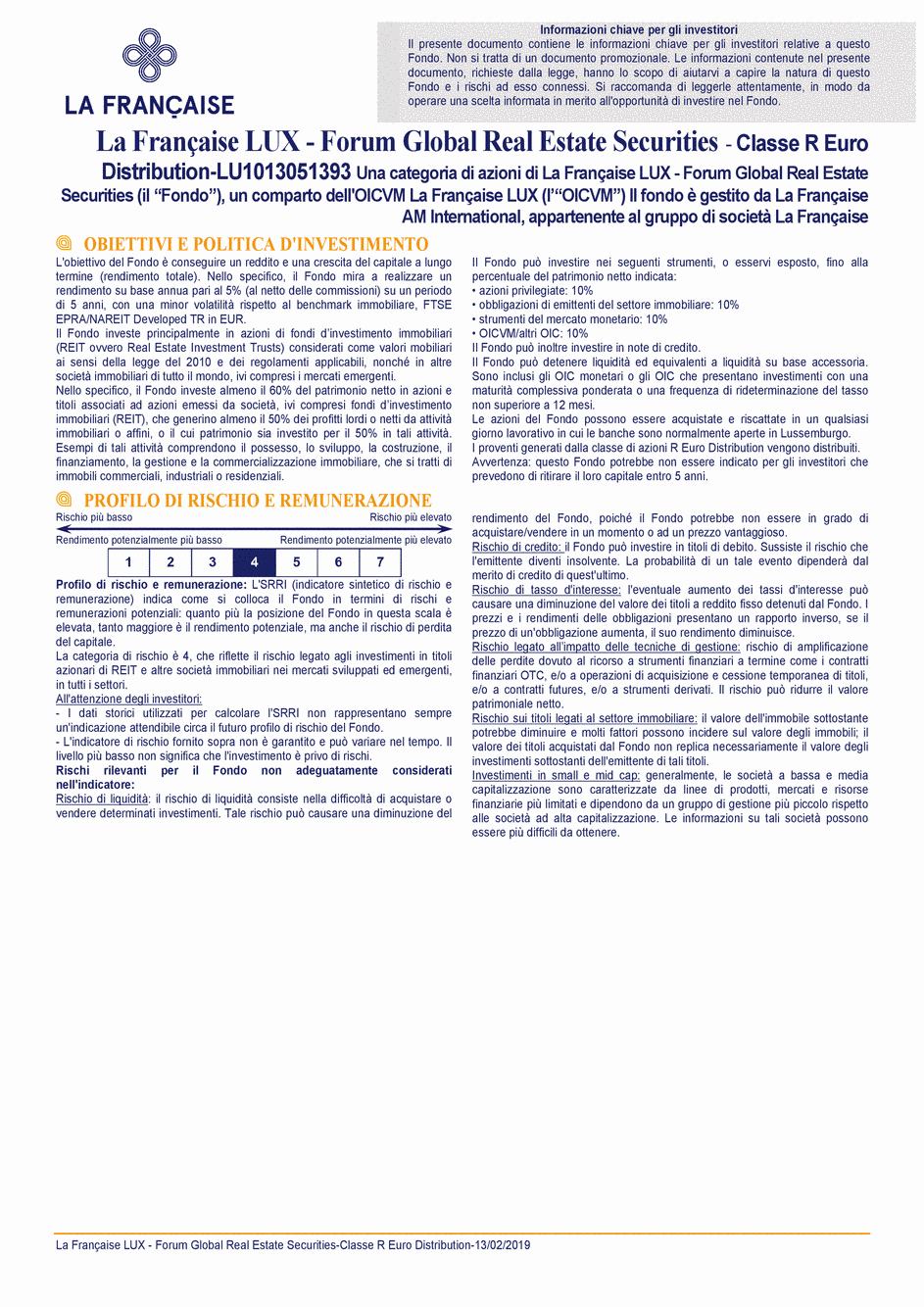 DICI La Française LUX - Forum Global Real Estate Securities - R (D) EUR - 13/02/2019 - Italien