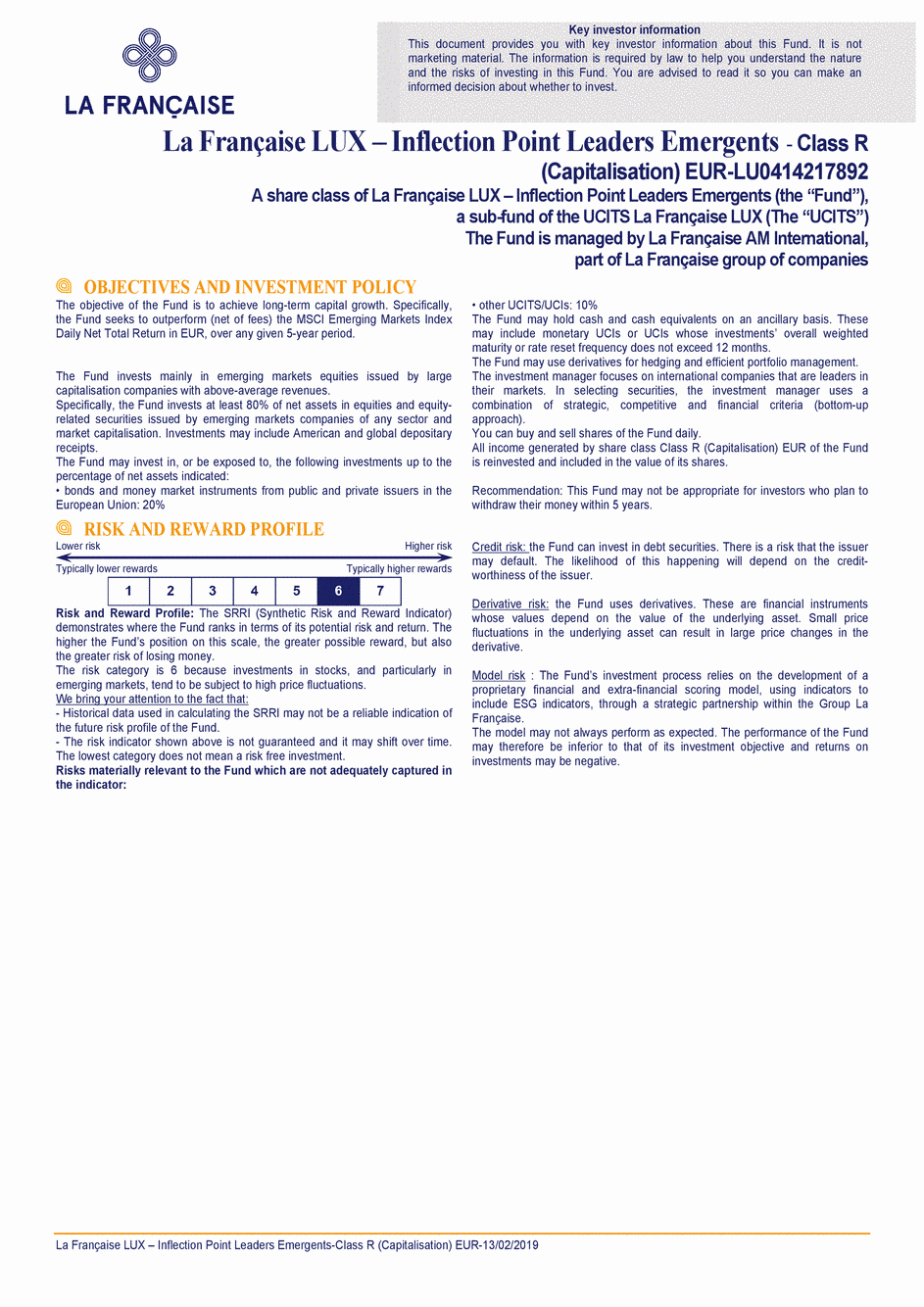 DICI La Française LUX - Inflection Point Leaders Emergents - R (C) EUR - 13/02/2019 - Anglais