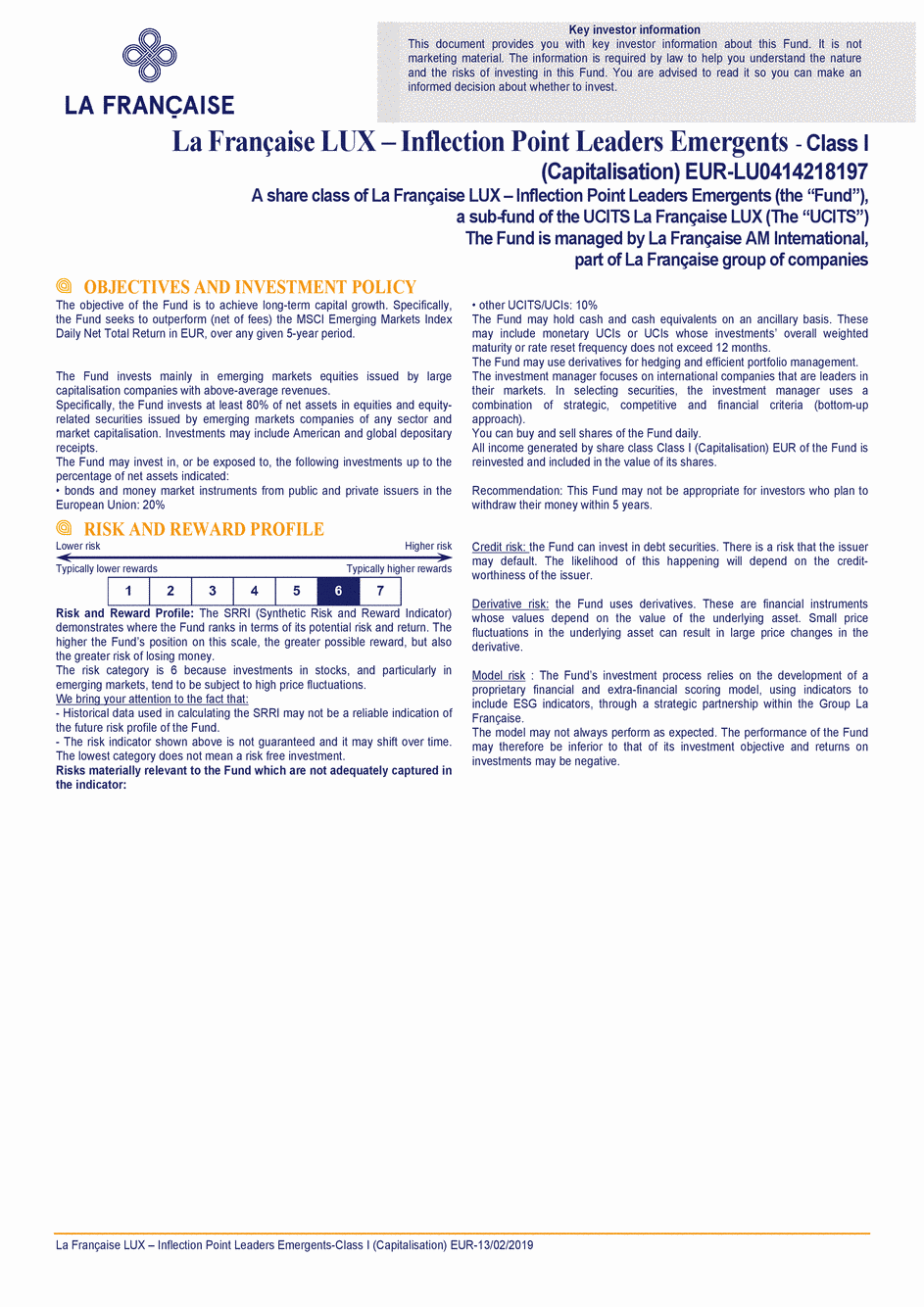 DICI La Française LUX - Inflection Point Leaders Emergents - I (C) EUR - 13/02/2019 - Anglais
