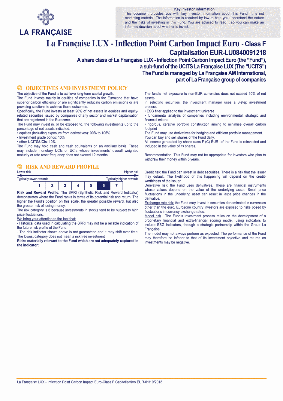 DICI La Française LUX - Inflection Point Carbon Impact Euro - F (C) EUR - 01/10/2018 - Anglais