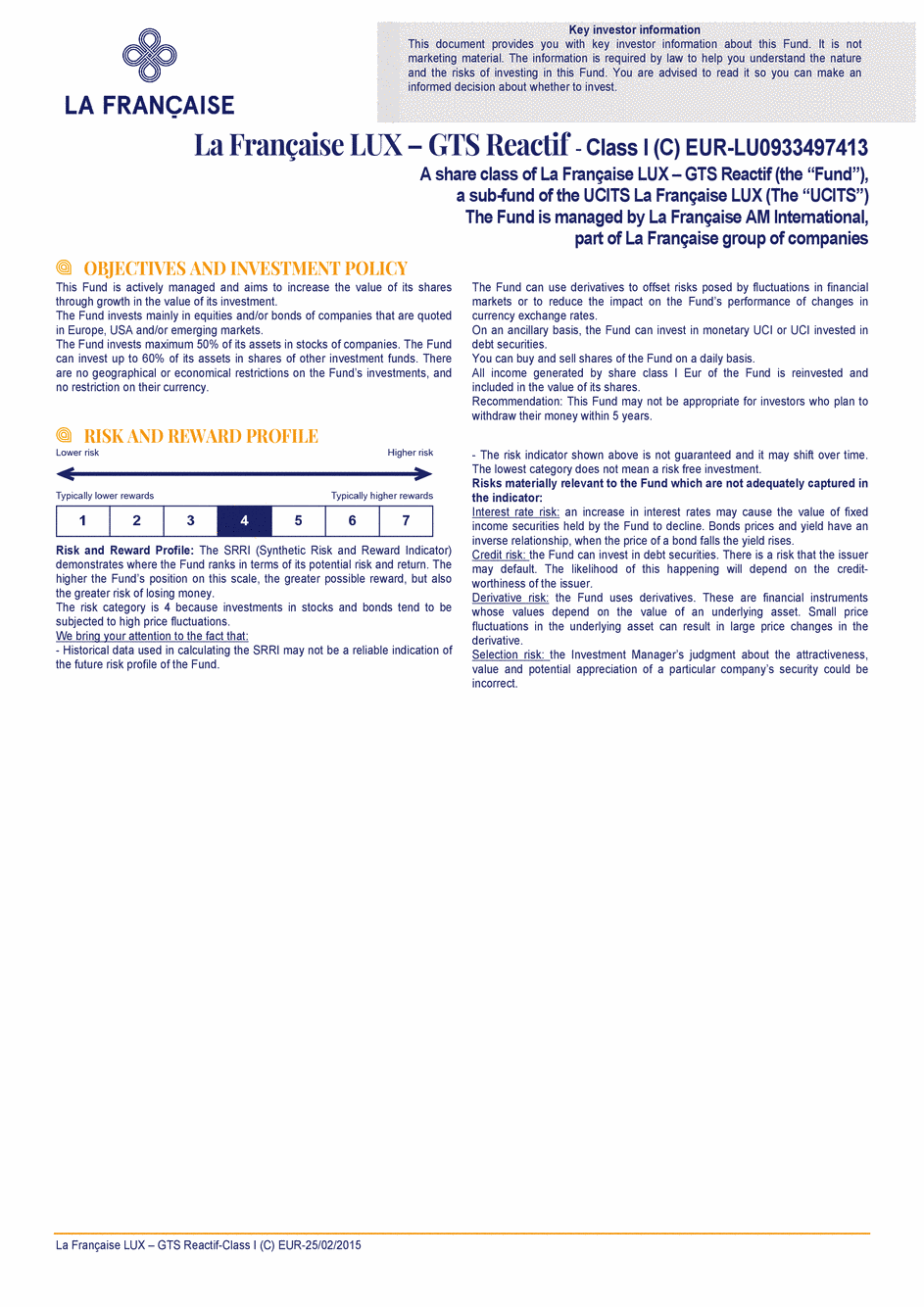 DICI La Française LUX - GTS Réactif - I (C) EUR - 25/02/2015 - Anglais