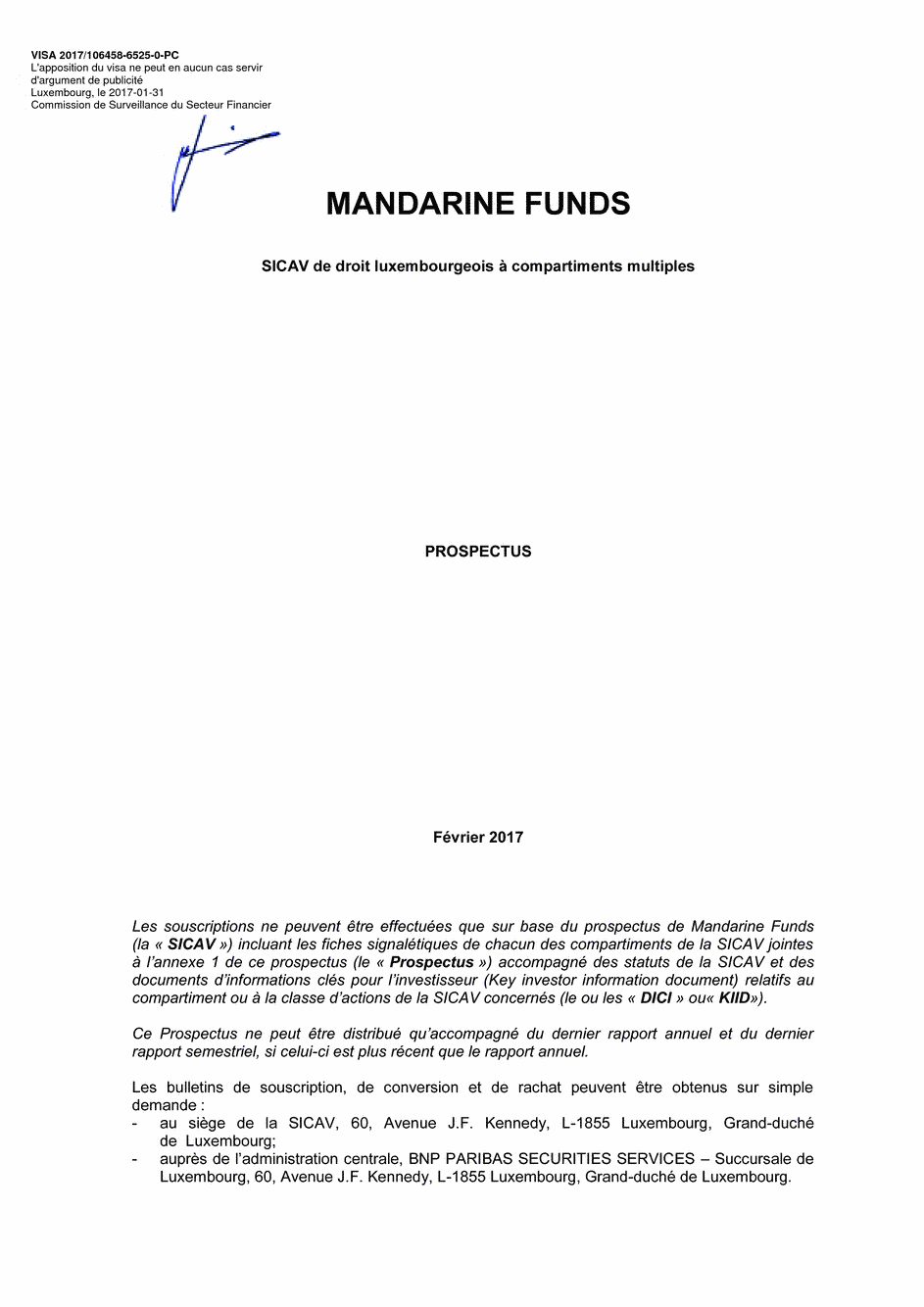 Prospectus Mandarine Funds - Mandarine Multistrategies I - 31/01/2017 - Français