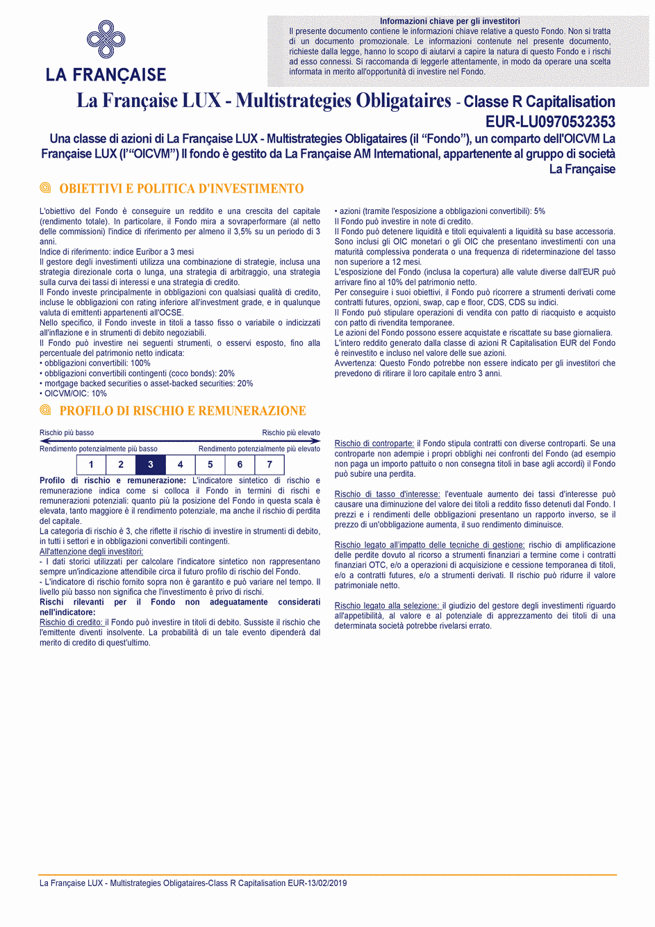 DICI La Française LUX - Multistratégies Obligataires - R (C) EUR - 13/02/2019 - Italien