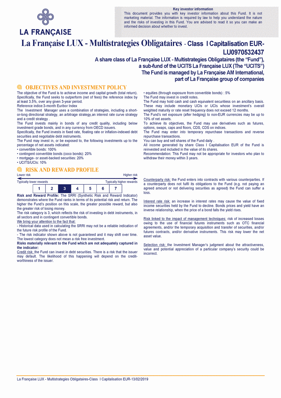 DICI La Française LUX - Multistratégies Obligataires - I (C) EUR - 13/02/2019 - Anglais
