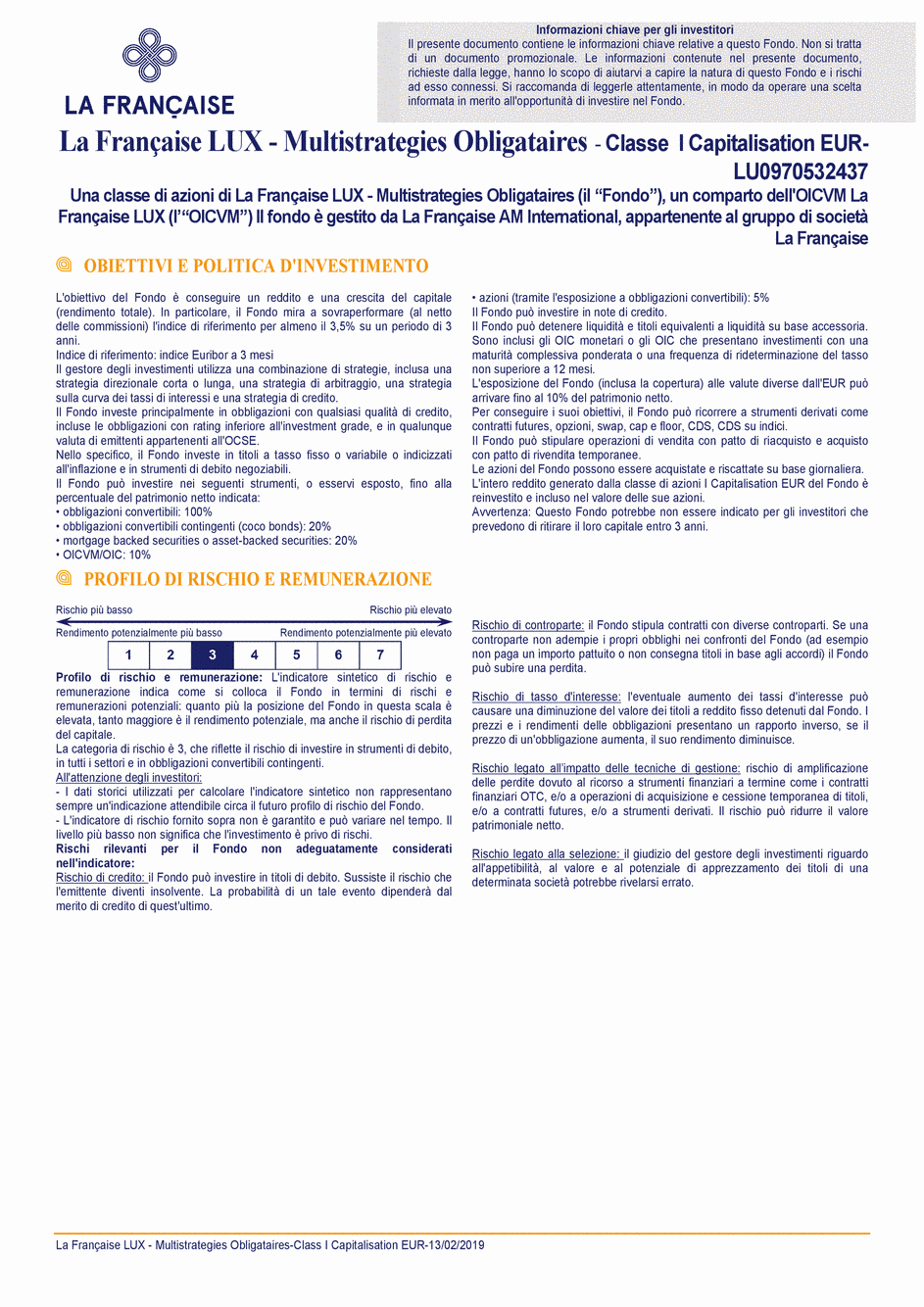 DICI La Française LUX - Multistratégies Obligataires - I (C) EUR - 13/02/2019 - Italien
