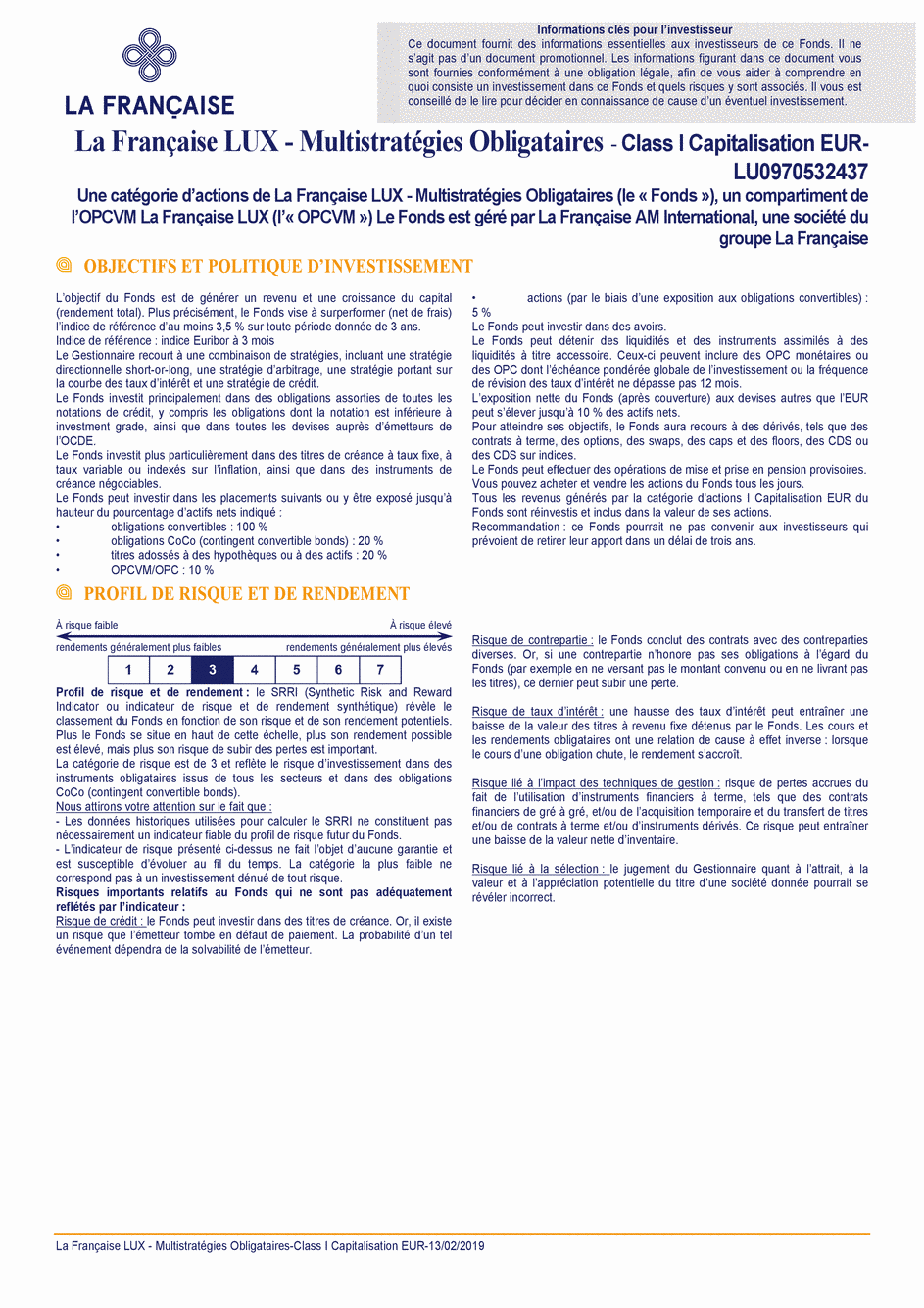 DICI La Française LUX - Multistratégies Obligataires - I (C) EUR - 13/02/2019 - Français