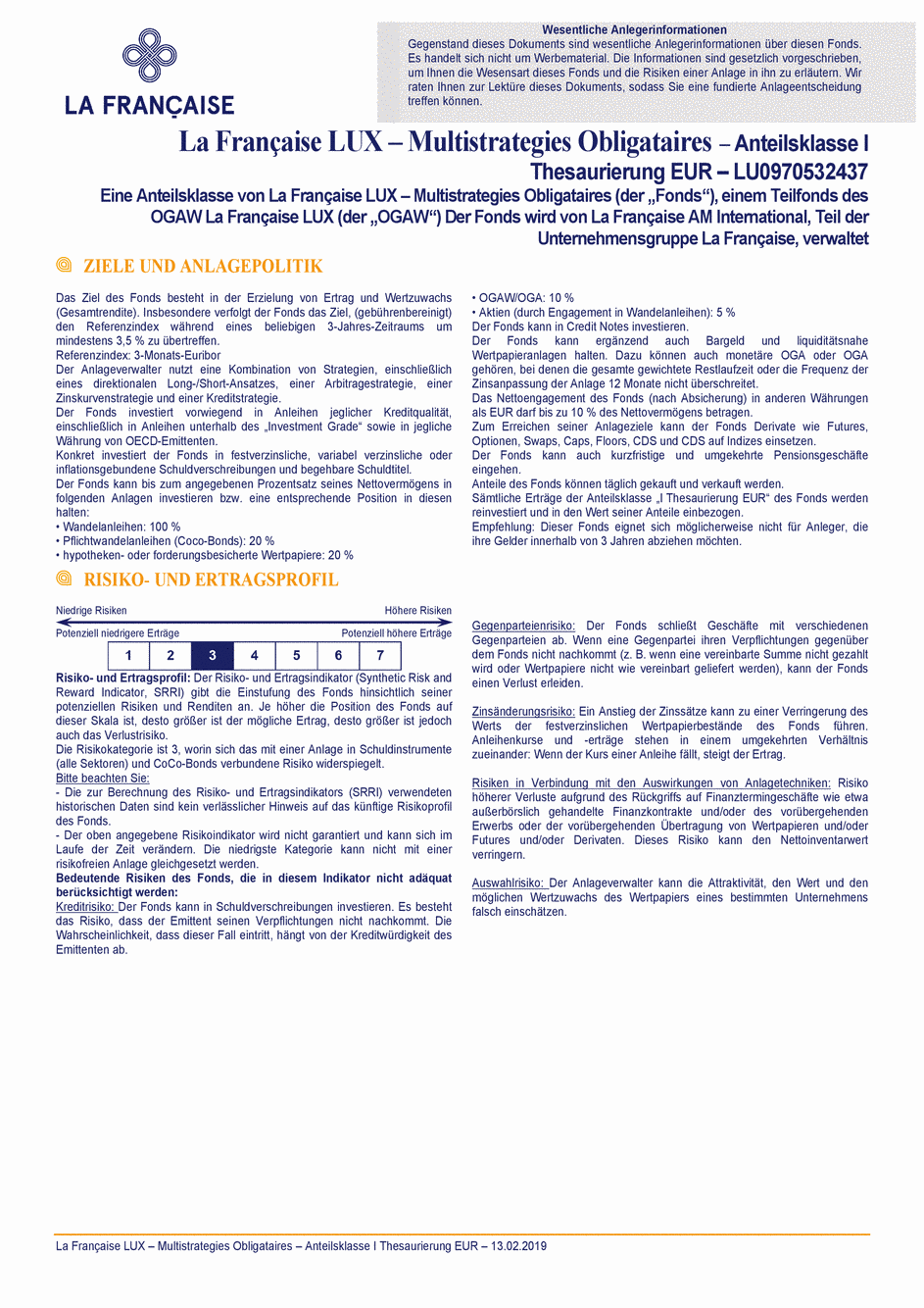 DICI La Française LUX - Multistratégies Obligataires - I (C) EUR - 13/02/2019 - Allemand