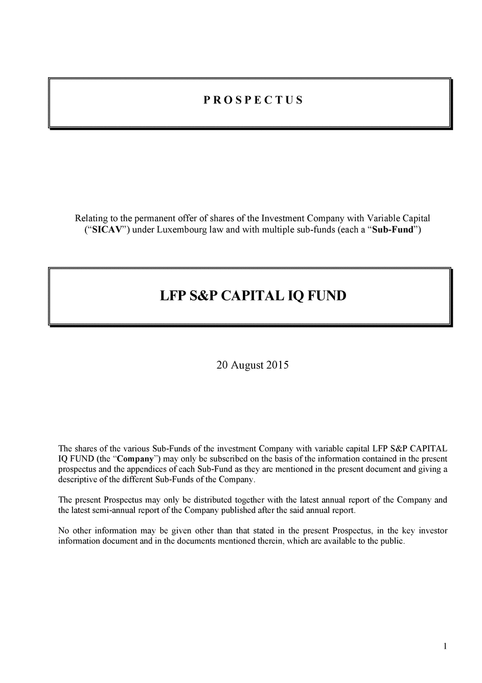 Prospectus LFP S&P Capital IQ Fund - LFP R2P Global High Yield I CAP USD - 20/08/2015 - Anglais