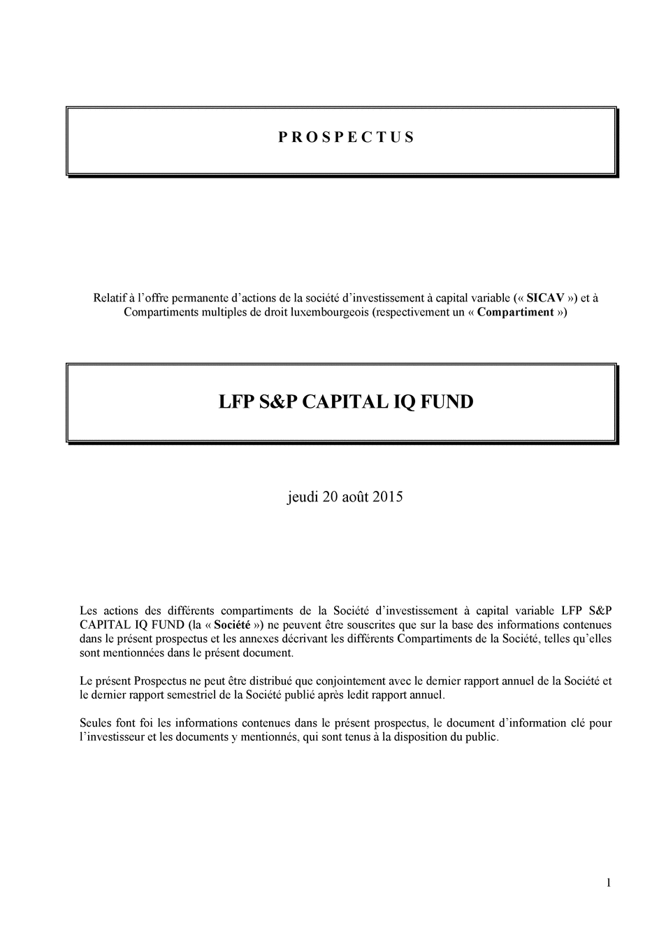 Prospectus LFP S&P Capital IQ Fund - LFP R2P Global High Yield I CAP USD - 20/08/2015 - Français