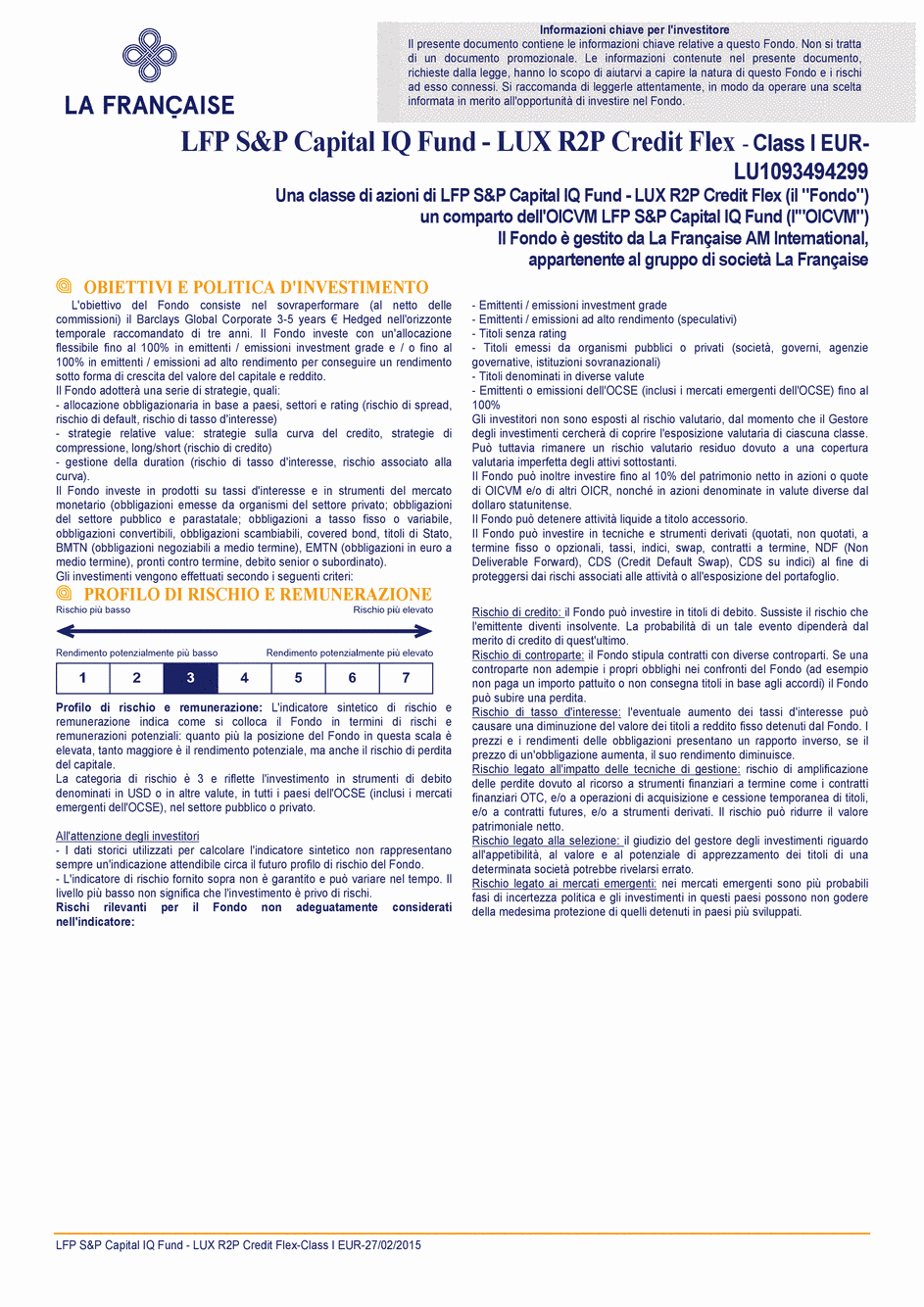 DICI LFP S&P Capital IQ Fund - LUX R2P Credit Flex I CAP EUR - 27/02/2015 - Italien
