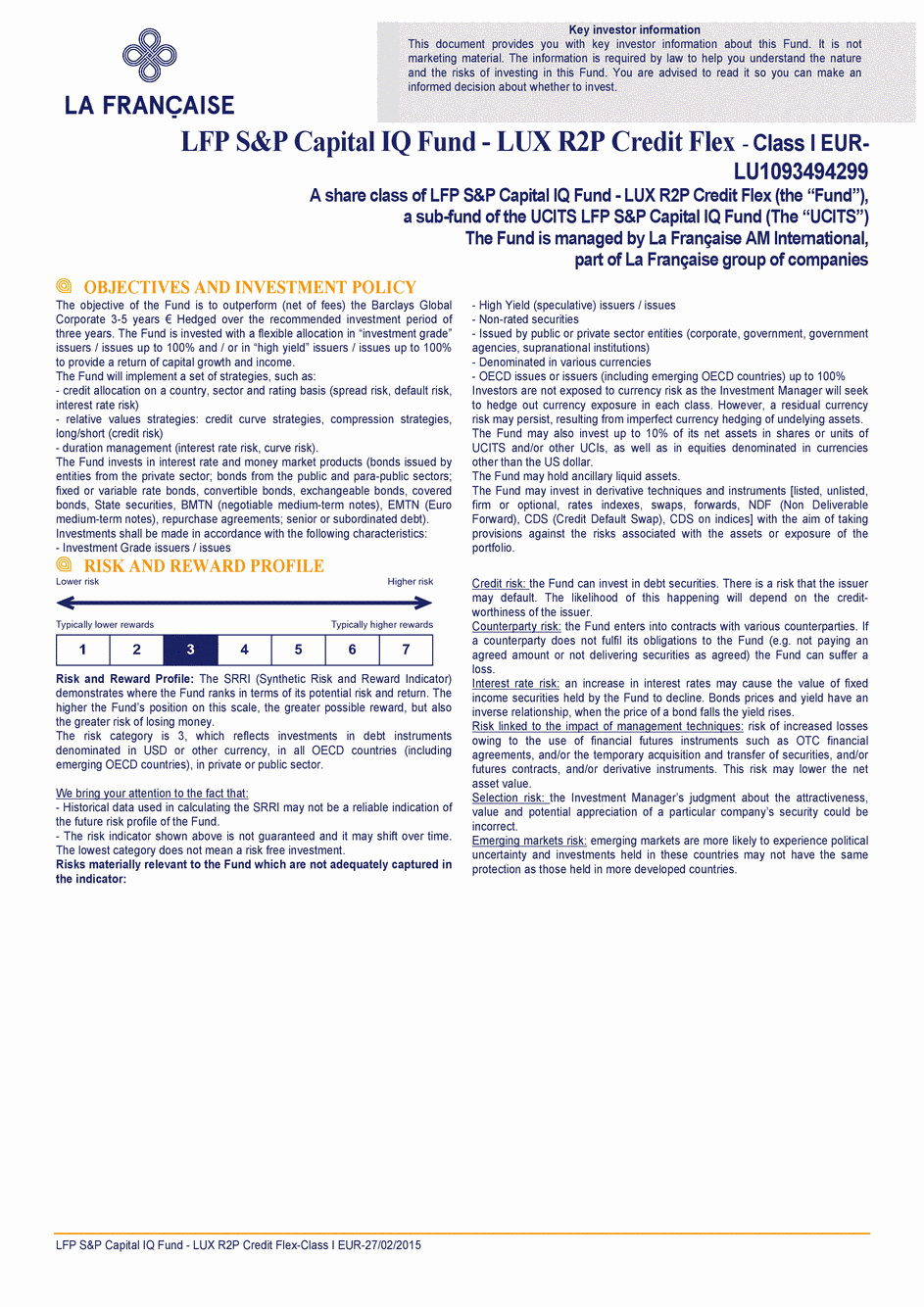 DICI LFP S&P Capital IQ Fund - LUX R2P Credit Flex I CAP EUR - 27/02/2015 - Anglais