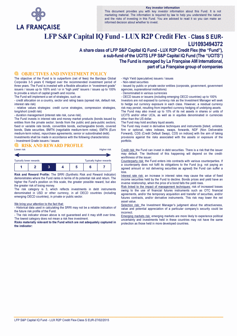 DICI LFP S&P Capital IQ Fund - LUX R2P Credit Flex S CAP EUR - 27/02/2015 - Anglais