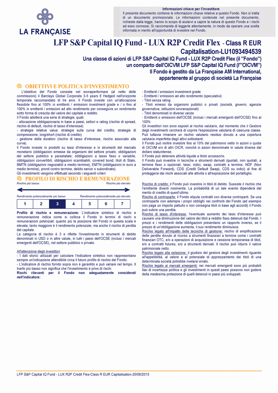 DICI LFP S&P Capital IQ Fund - LUX R2P Credit Flex R CAP EUR - 20/08/2015 - Italien