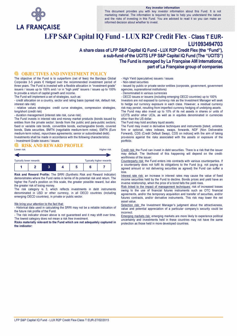 DICI LFP S&P Capital IQ Fund - LUX R2P Credit Flex T CAP EUR - 27/02/2015 - Anglais