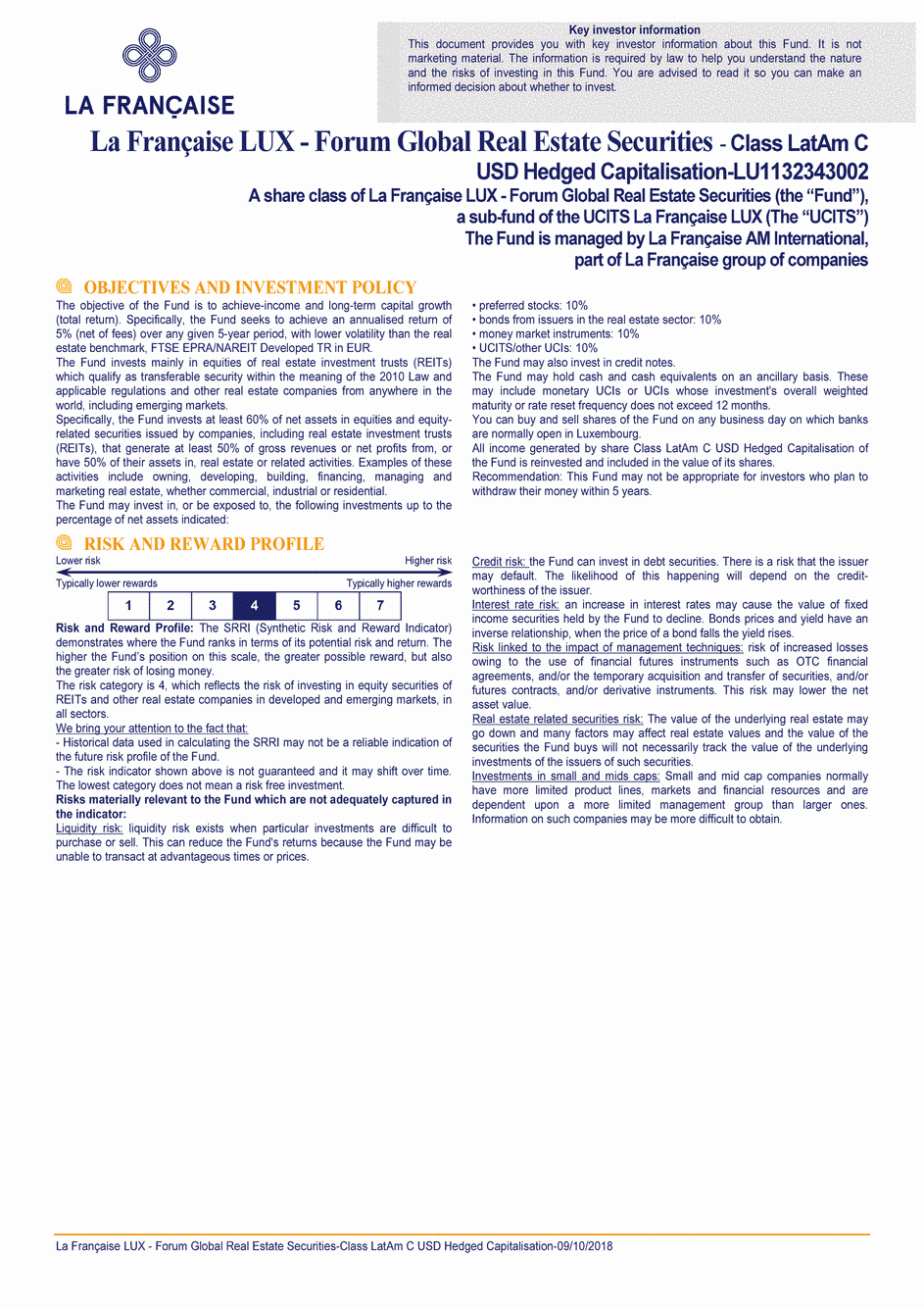DICI La Française LUX - Forum Global Real Estate Securities - LatAm C (C) USD H - 09/10/2018 - Anglais