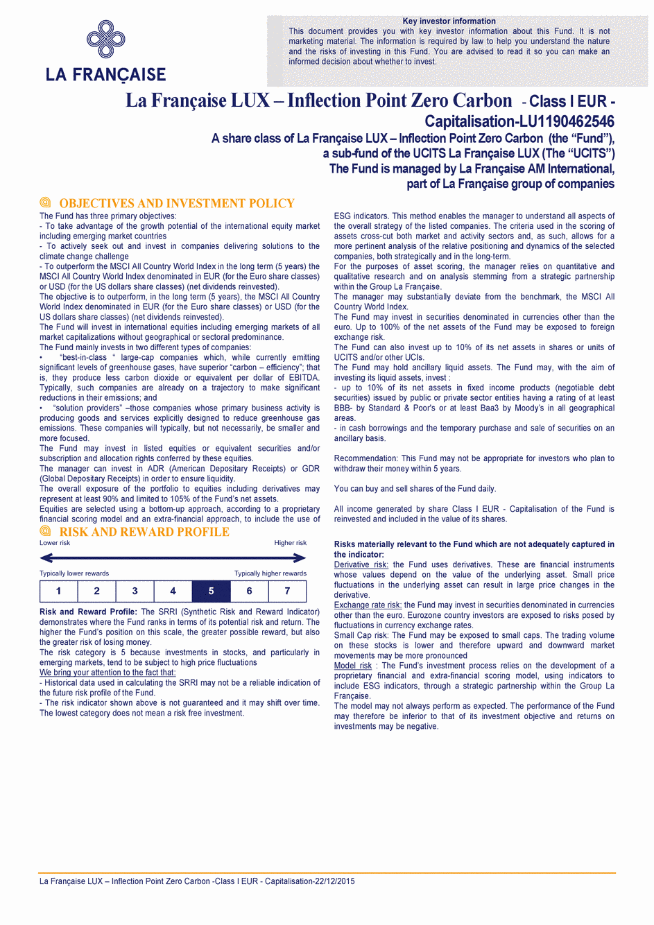 DICI La Française LUX - Inflection Point Carbon Impact Global - Class S EUR - 22/12/2015 - Anglais