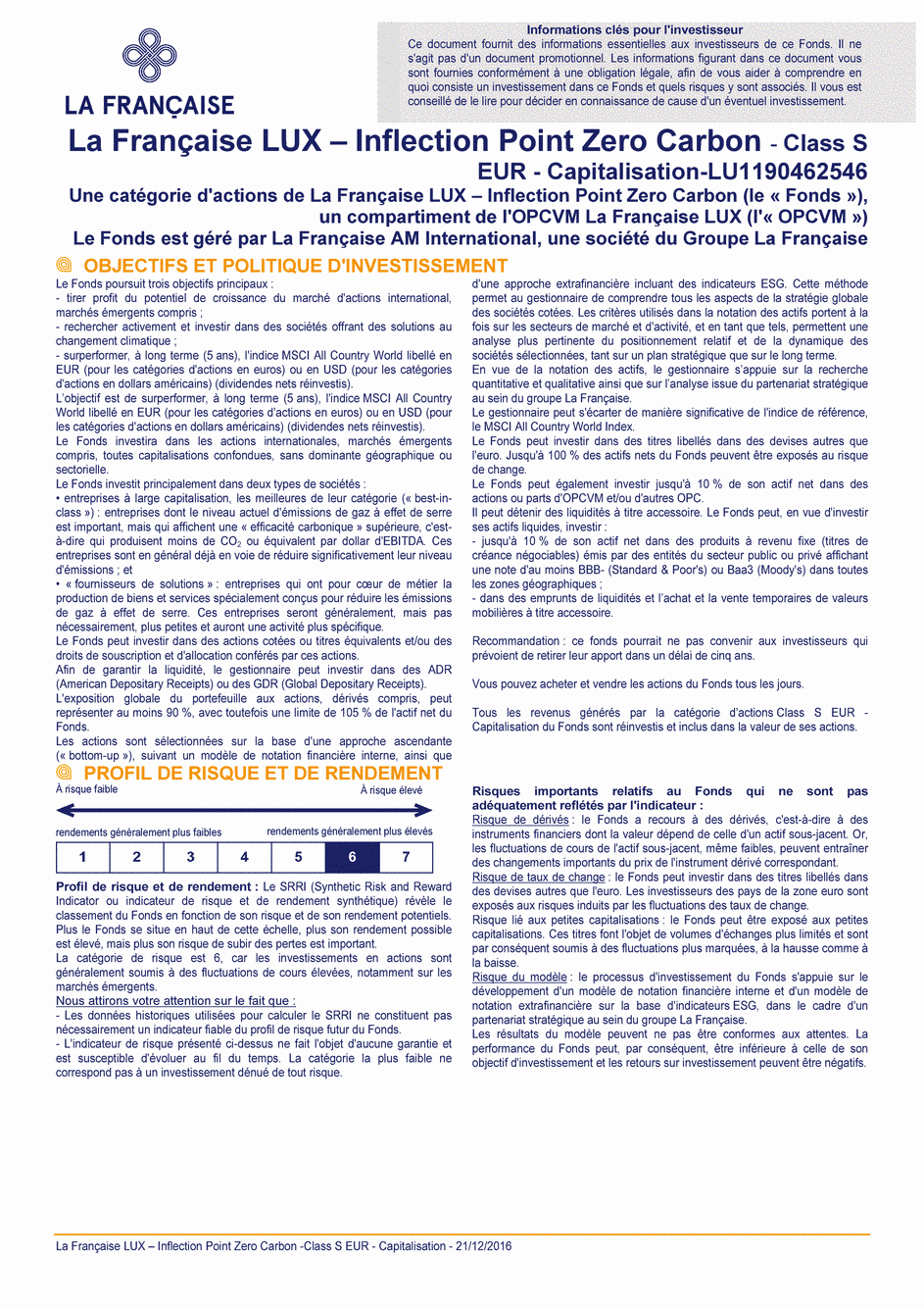 DICI La Française LUX - Inflection Point Carbon Impact Global - Class S EUR - 21/12/2016 - Français