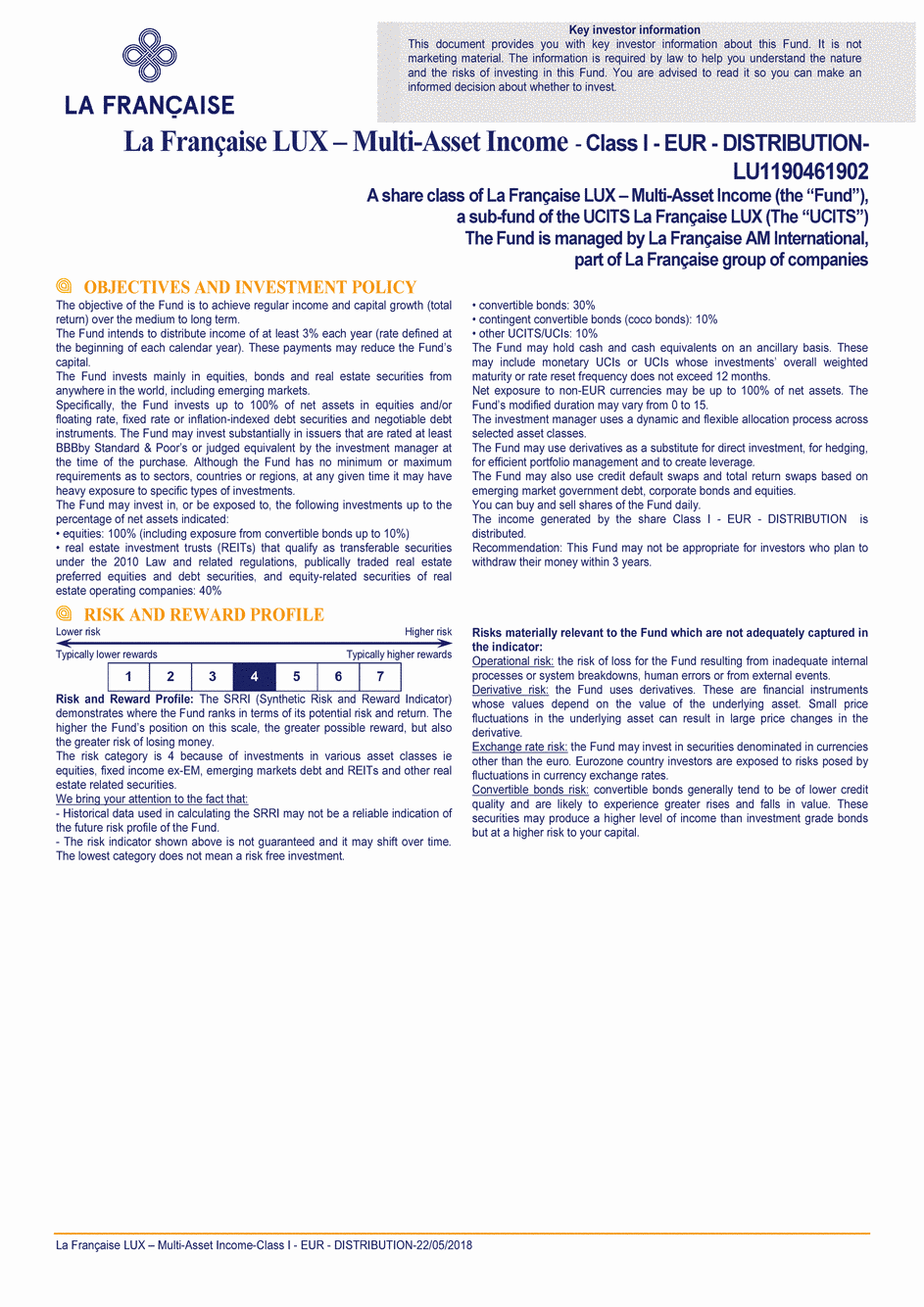 DICI La Française LUX - Multi-Asset Income - I (D) EUR - 22/05/2018 - Anglais