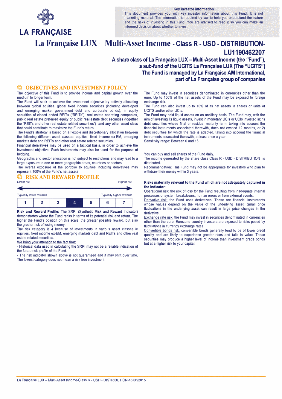 DICI La Française LUX - Multi-Asset Income - R (D) USD - 18/06/2015 - Anglais