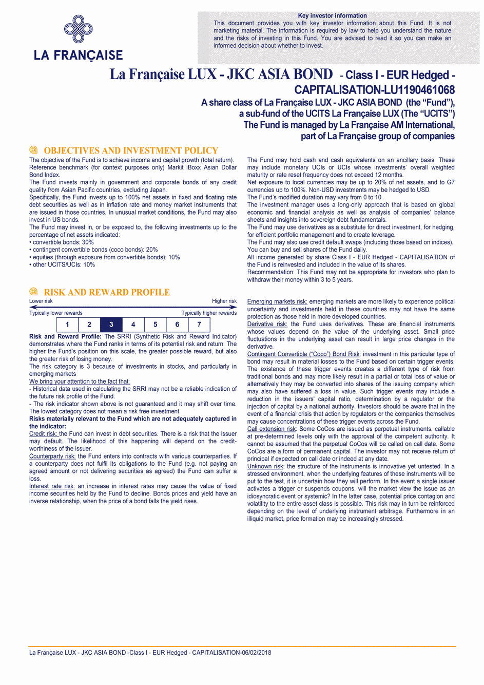 DICI La Française LUX - JKC Asia Bond - Class I (C) EUR H - 06/02/2018 - Anglais