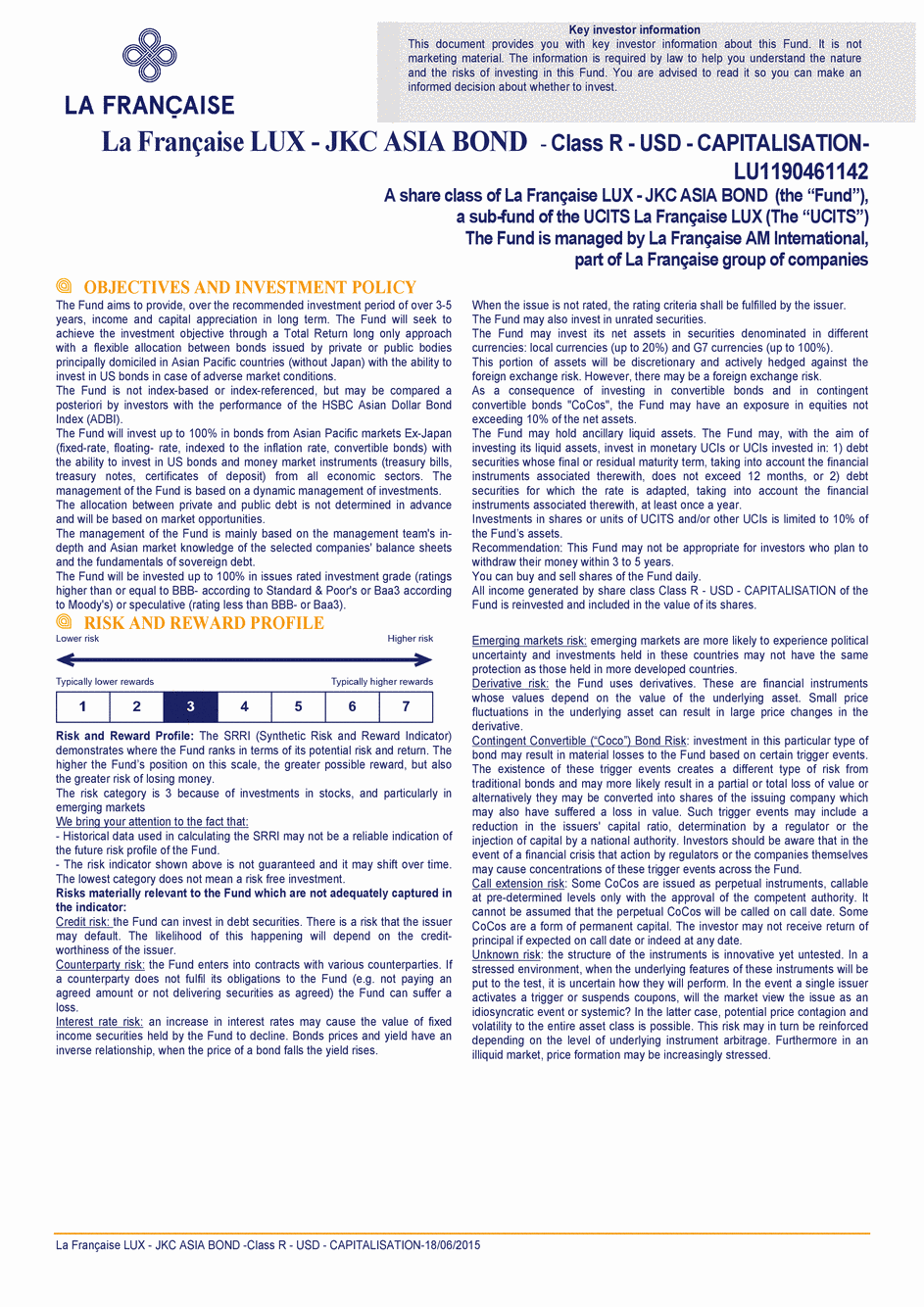 DICI La Française LUX - JKC Asia Bond - Class R (C) USD - 18/06/2015 - Anglais