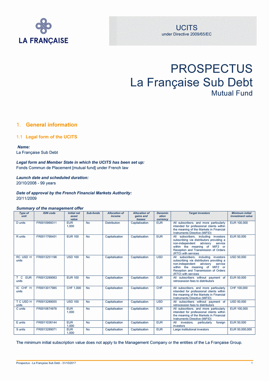 Prospectus La Française Sub Debt - Part C - 31/10/2017 - Anglais