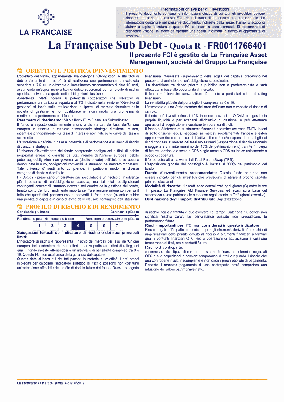 DICI La Française Sub Debt - Part R - 31/10/2017 - Italien