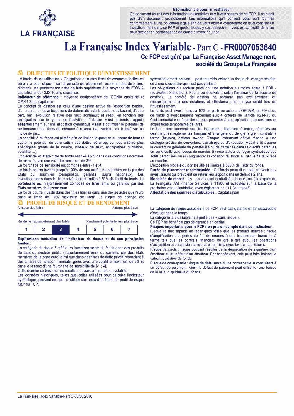 DICI La Française Moderate Multibonds - Part C - 30/06/2016 - Français