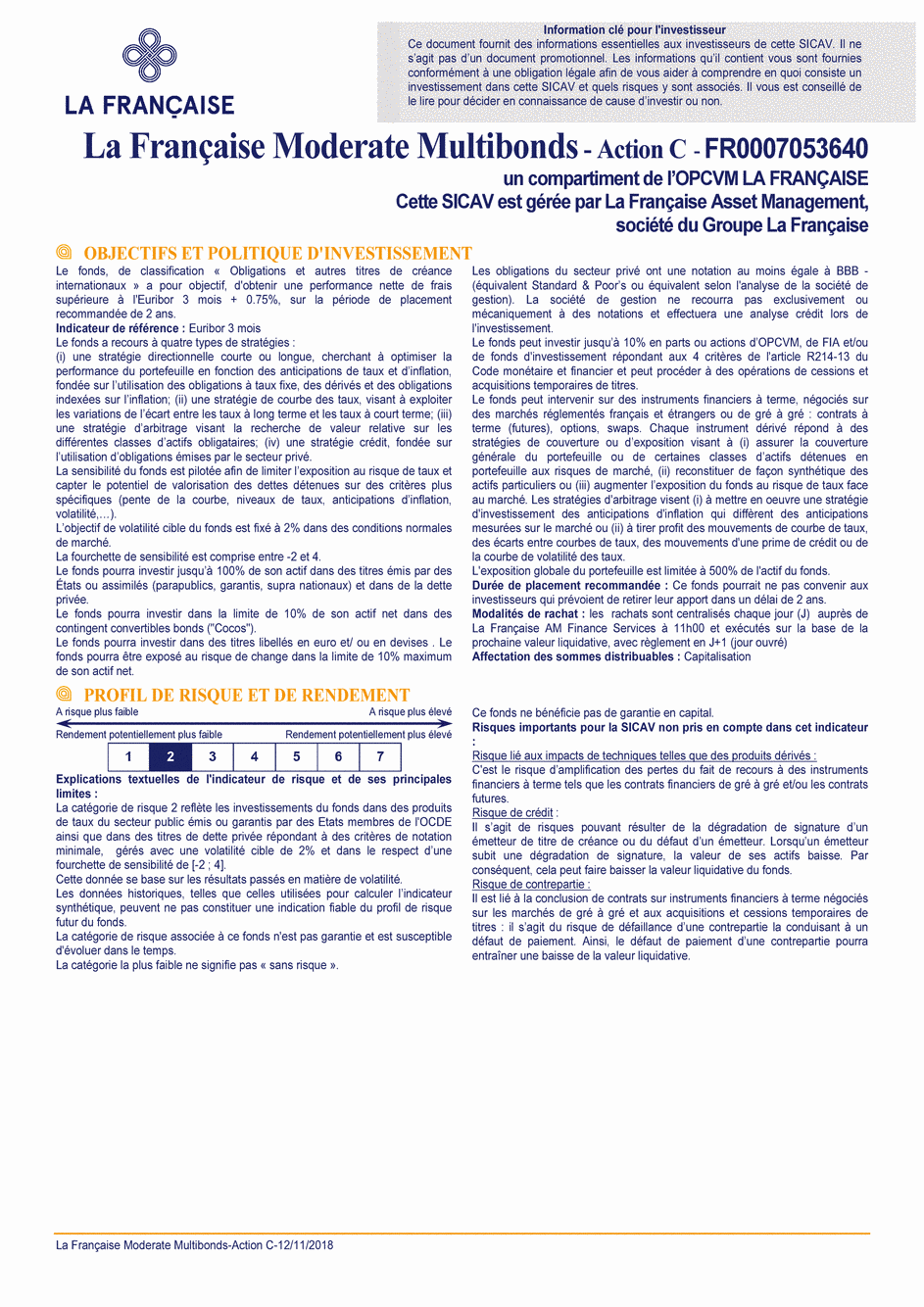 DICI La Française Moderate Multibonds - Part C - 12/11/2018 - Français